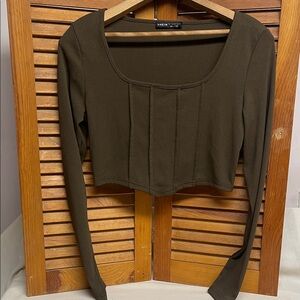 SHEIN Brown Long Sleeve Crop Top